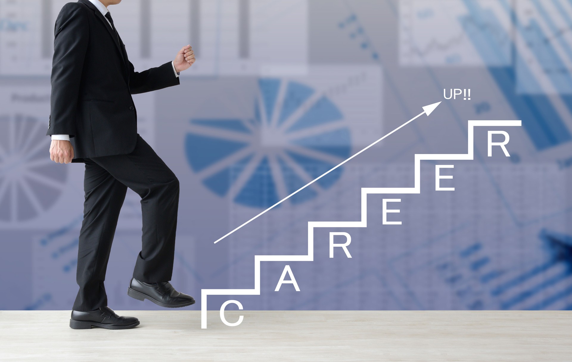 Business man walking for steps with "CAREER" words